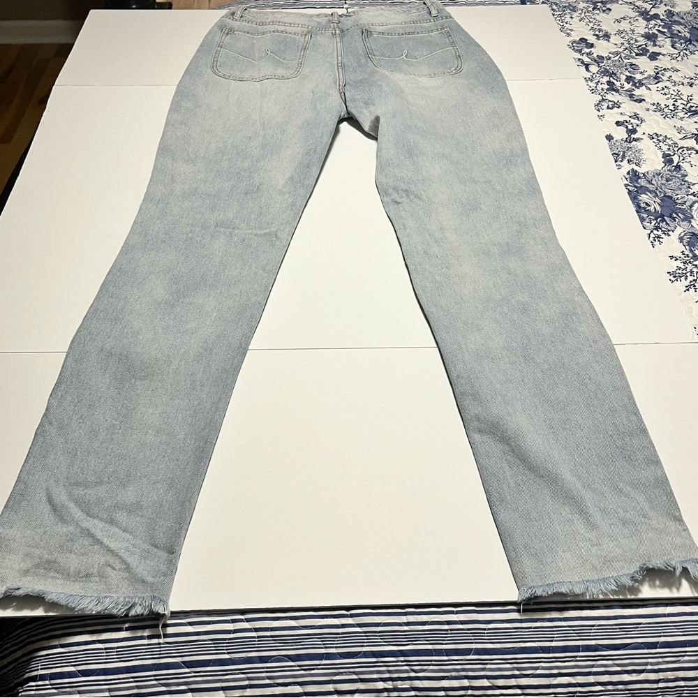 By Egreis Archie Jean Women Large Blue Denim Wide Leg High Waist Crisscross NEW - Picture 13 of 15
